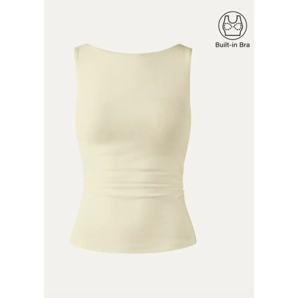 OGL Top Size M NEW Boat Neck Ruched Elastic Open Back Brami Tank Butter Yellow